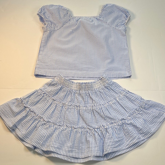 Crewcuts Girls Cotton Blue and White Striped Top and Skirt Set Sz 6-7 - Picture 3 of 5